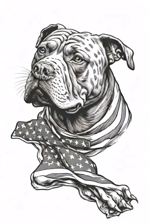 American Flag With Pit Bull Dog