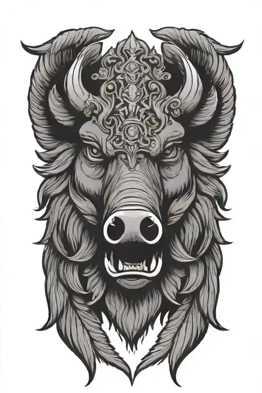 Crowned Boar Face And Wings