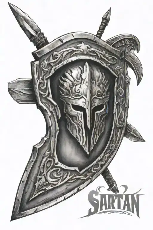 Spartan Shield With A Spear Going Through It With Some Spartan Detail