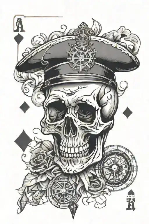 Skull With Compass And Playing Cards