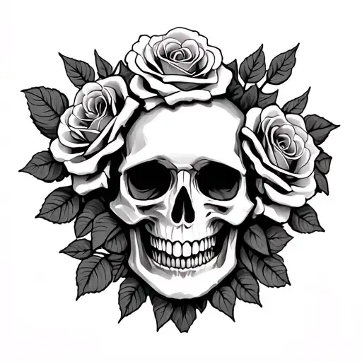 Skull With Roses With Space For A Text In Between Underarm