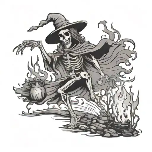 Dancing Witch With Campfire And Dancing Skeleton