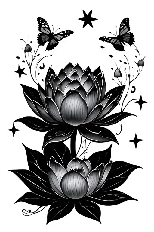 Lotus With Butterflies And Stars