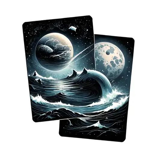 Two Different Cards Inside One Is Space And One Is Ocean Scene