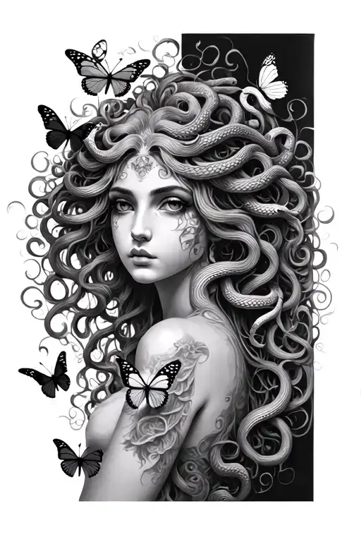 Full Arm Sleeve Medusa With Snakes And Vines Running Down My Arm With 9 Butterflies