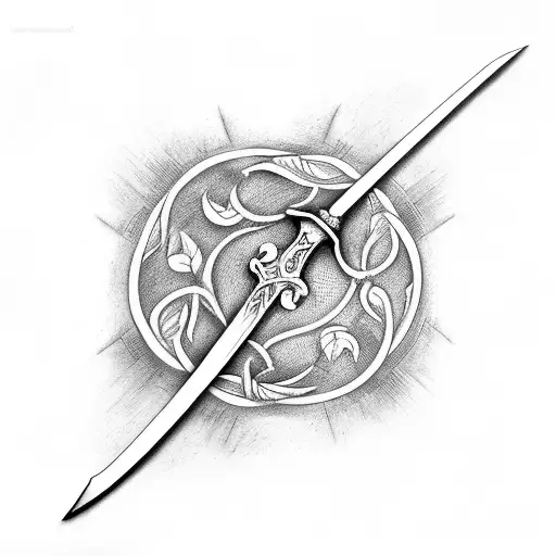 Simple Medieval Vertical Sword With Vines Around The Blade
