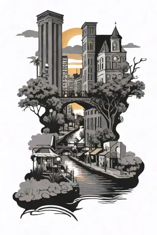 Design A Tattoo Featuring The San Antonio River Walk At Sunset