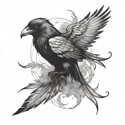 Feather Turning Into A Raven With Smoke Rising