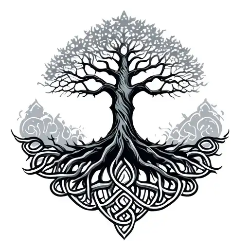 Tree Of Life With Celtic Design Roots Shaped Like