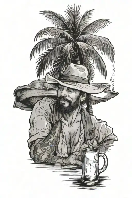 Uruguayan Gaucho Drinking Mate On The Beach Leaning On A Palm Tree