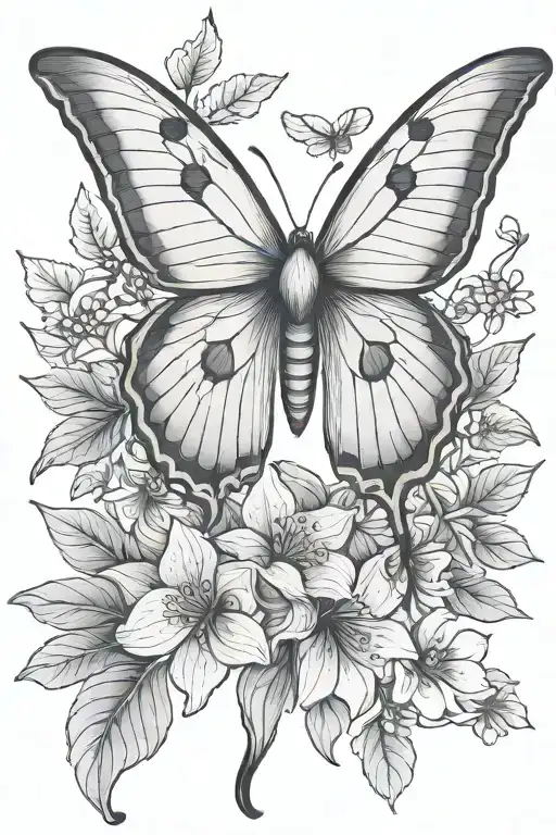 Luna Moth With Flowers And Leaves