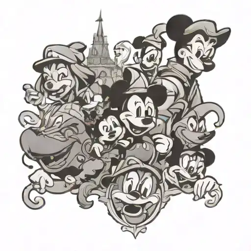 Sleeve Tattoo Featuring Disney Characters