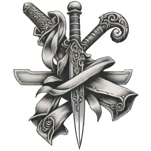 Sword With Three Ribbons Wrapped Around It