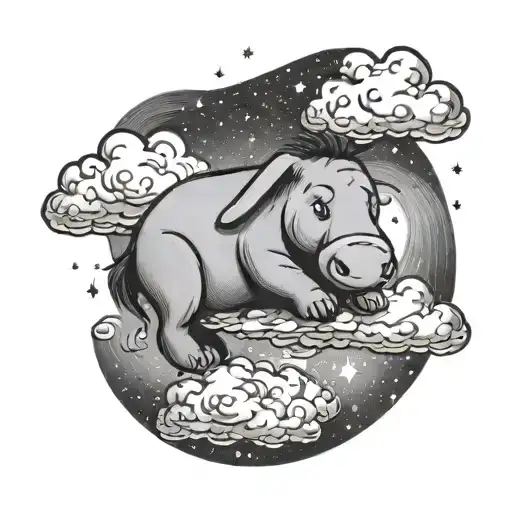 Disney Eeyore Laying On Cloud In Night Sky