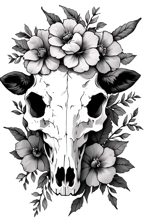 Cow Skull With Flowers Intertwined