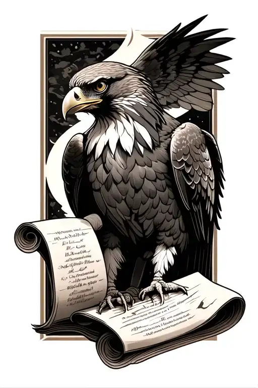 Hawk Holding An Open Scroll With Names Incorporated