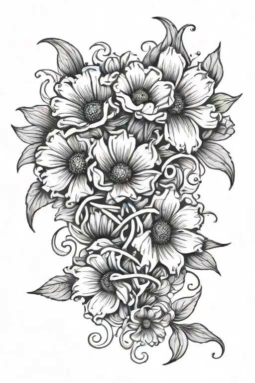Halo Daisy Sweet Pea Flowers Initials Intertwined