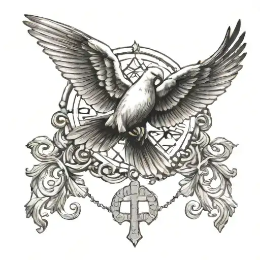 9-19-1969 In Roman Numerals With Doves And Rosary Wrapped Loosely