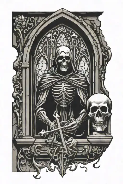 Gothic Window With Grim Reapper