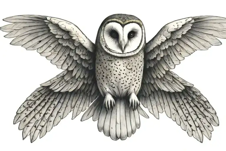 Barn Owl With Large Wings Spread