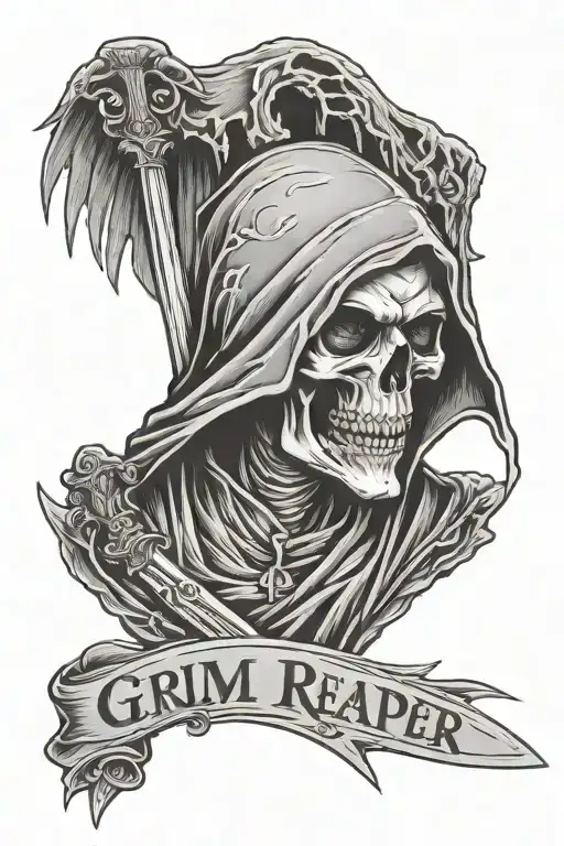 Grim Reaper Head Down With Sword And Wings Words Ad Maiora