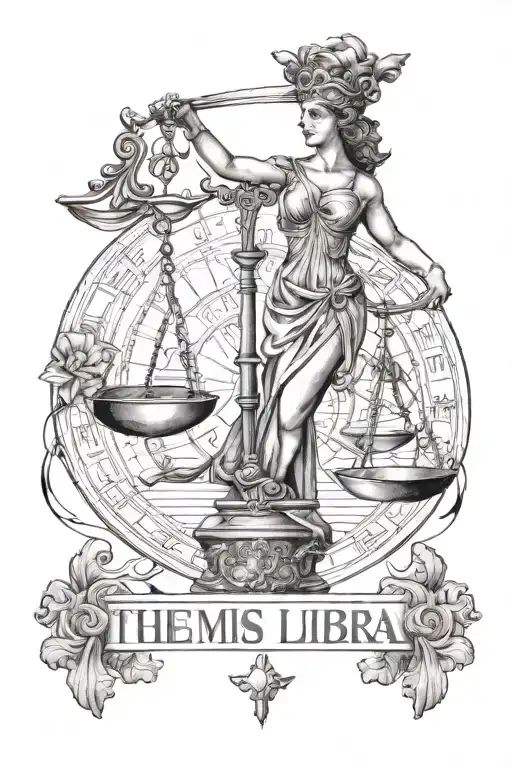 Themis Libra Tattoo With October 4 1996 Roman Numeral
