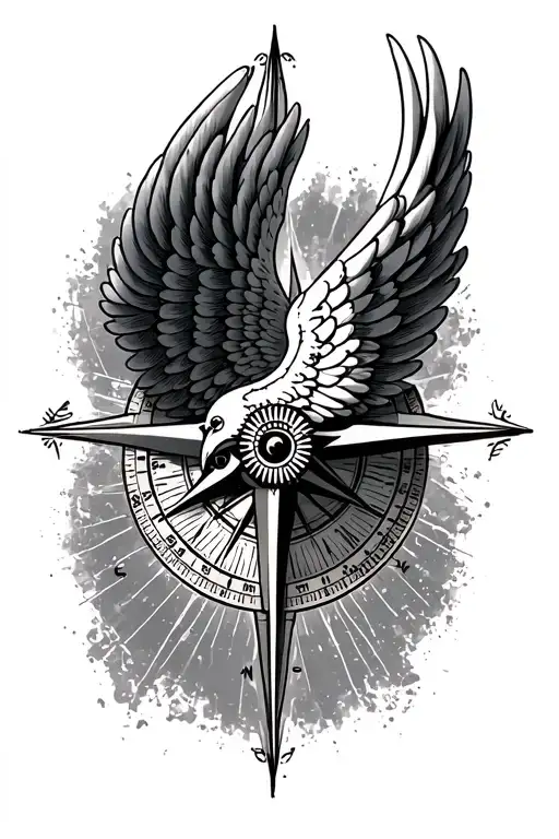 Wings Folded Over A Compass