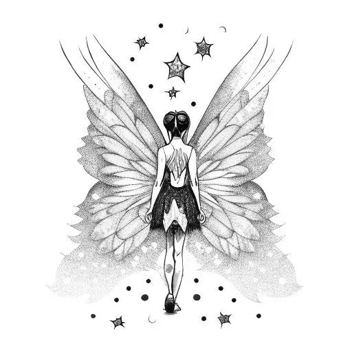 Back Tattoo Fairy Wings Stars And Mooon