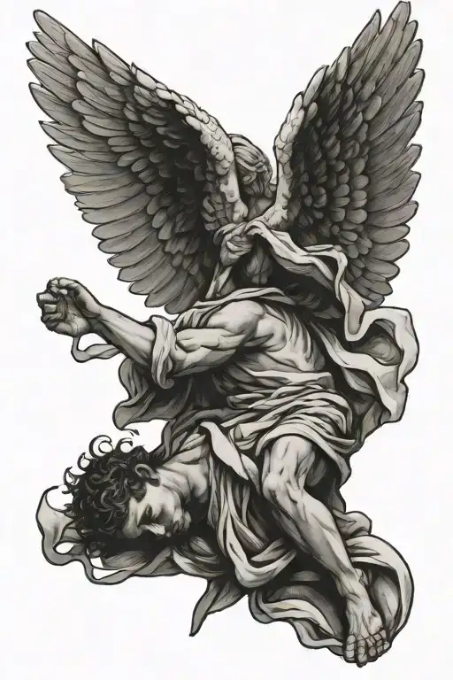 Male Angel Falling On His Back From The Heavens