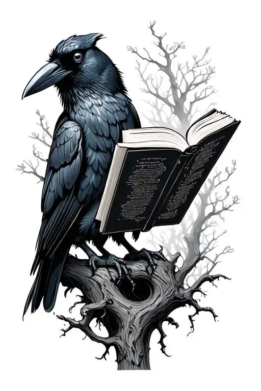 Crow On A Gnarled Bfanch Reading Book Open