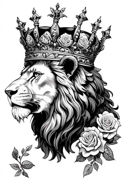 Roses And Lion Wearing A Crown