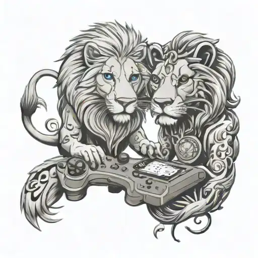 Nerdy Fish And Female Lion Playing Video Games