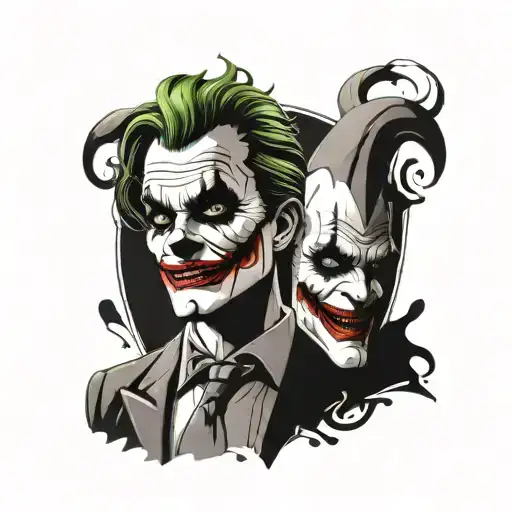 An Abstract Design Combining Elements Of God And The Joker In A Black-grey Color Scheme