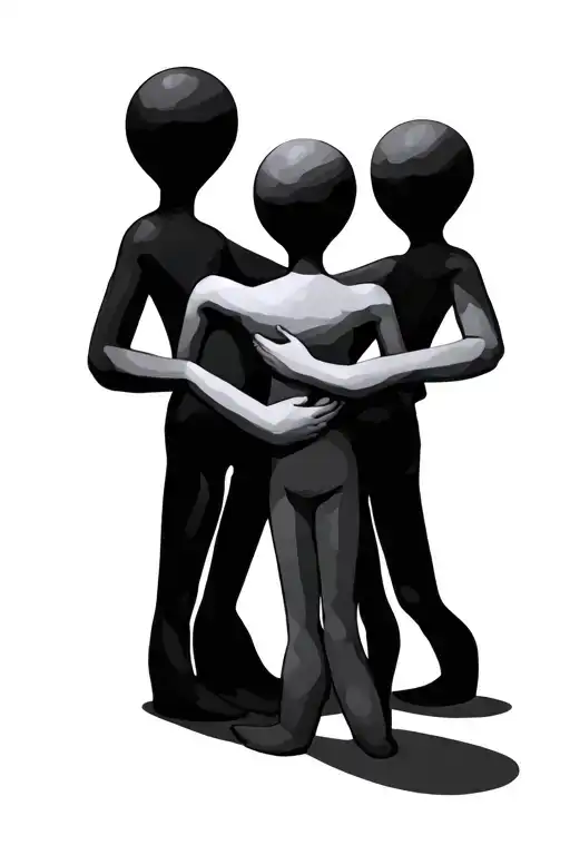 3 Stick Figures With Their Arms Around Each Other In A Circle