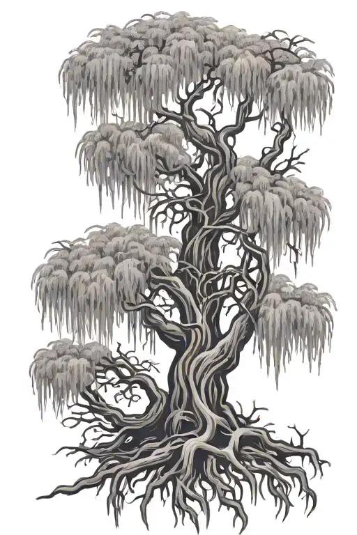 Feminine Mystical Weeping Willow Tree With Claddagh Intertwined In Roots
