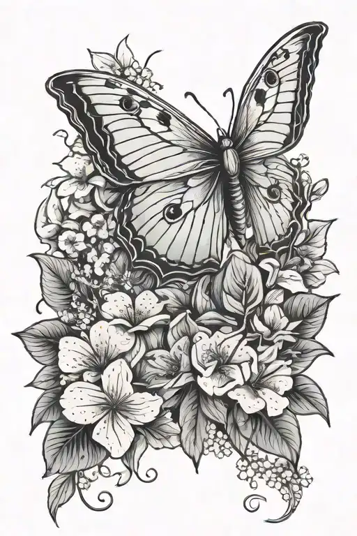 Luna Moth With Flowers And Leaves
