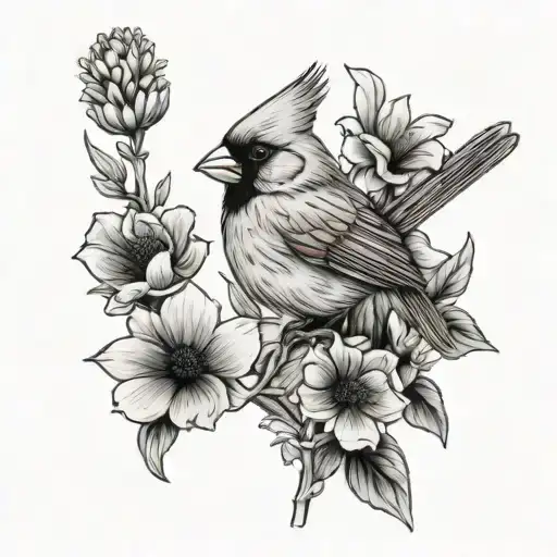 Cardinal Bird With March And February Birth Flower