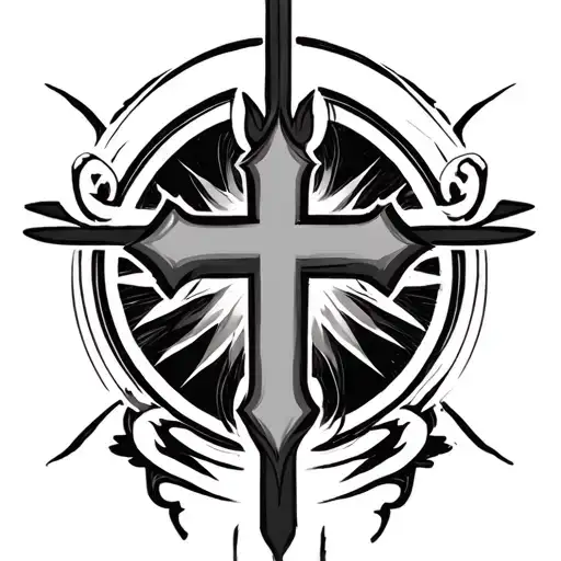 A Cross With An Outer Circle Connecting From One Side Of The Cross To The Other