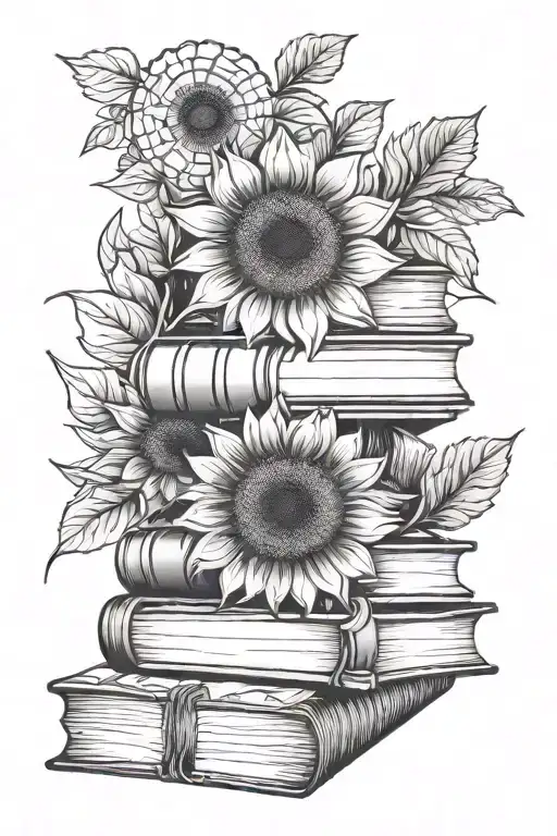 Book Stack Sunflower Geometric