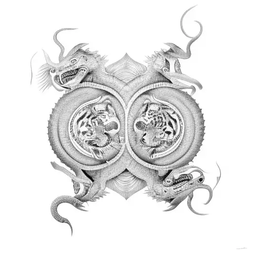 King Cobra And Tiger Inside Ying And Yang