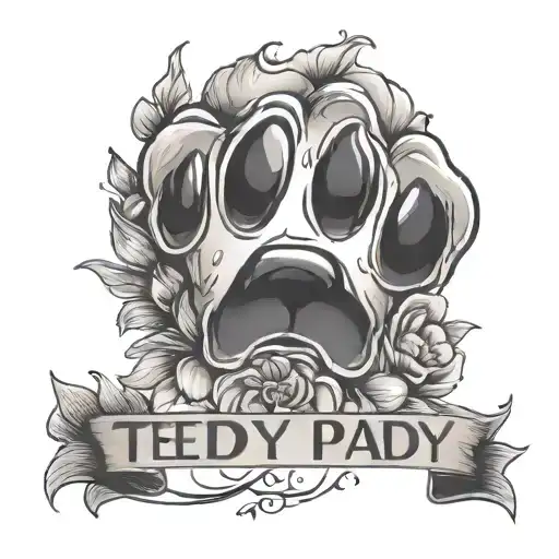 Dog Paw Print Inside Flower With The Name Teddy As The Stem