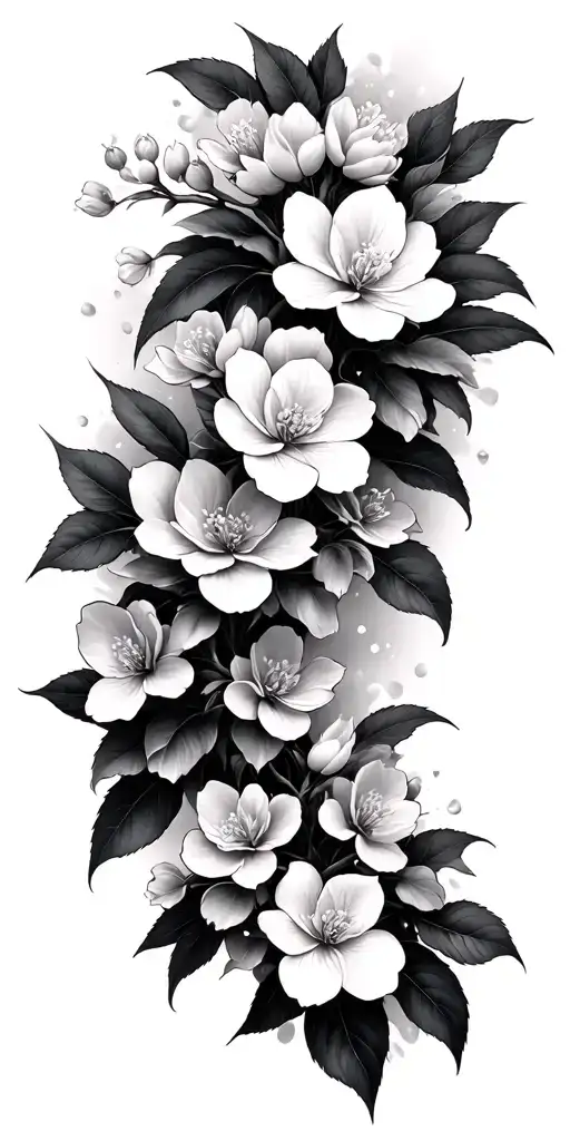 Cherry Blossom Tree With Gardenia Flowers Intertwined