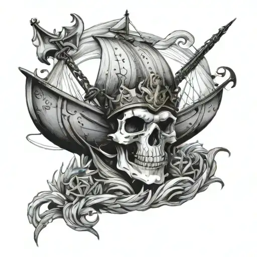 Skull And Viking Ship Sailing