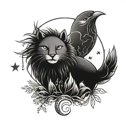 Sun And Moon With Minimal Animals And Nature Scene