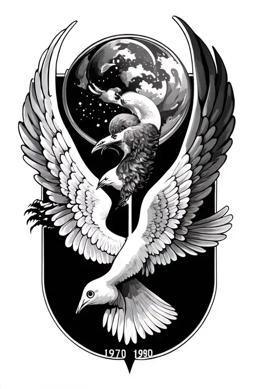 1970 And 1980 Ontop Of Eachother With Wings On Either Side