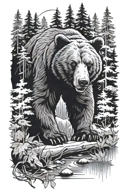 Bear In The Forest Scene