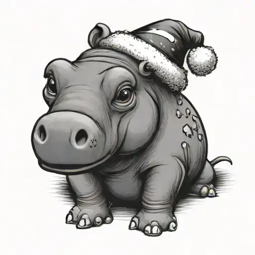 Baby Carton Hippo With Christmas Hat Sitting Alone