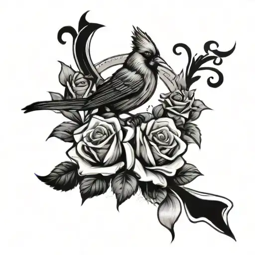 Roses Surrounding A Cardinal Bird Perched With Cancer Ribbon