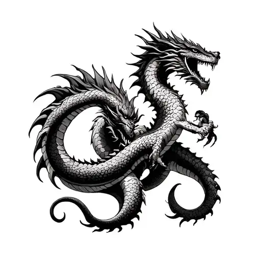 Hercules Fighting Hydra Dragon Detailed Blackwork