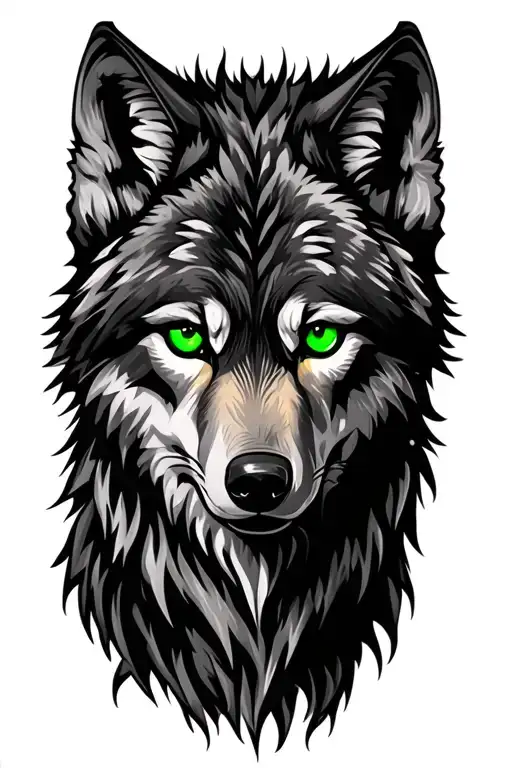 Wolf Face With Green Eyes